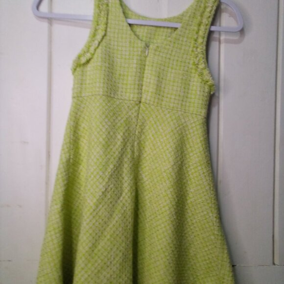 Zara Dress Girls 8 Sleeveless Tweed Raw Rem Green - Picture 12 of 16